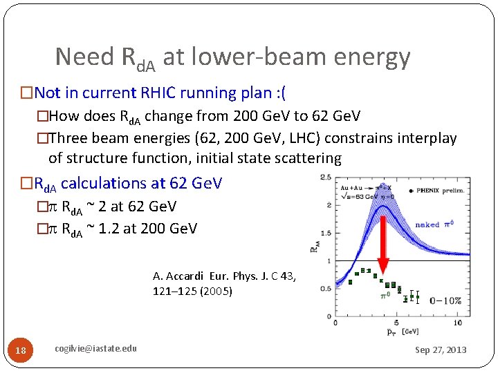 Need Rd. A at lower-beam energy �Not in current RHIC running plan : (