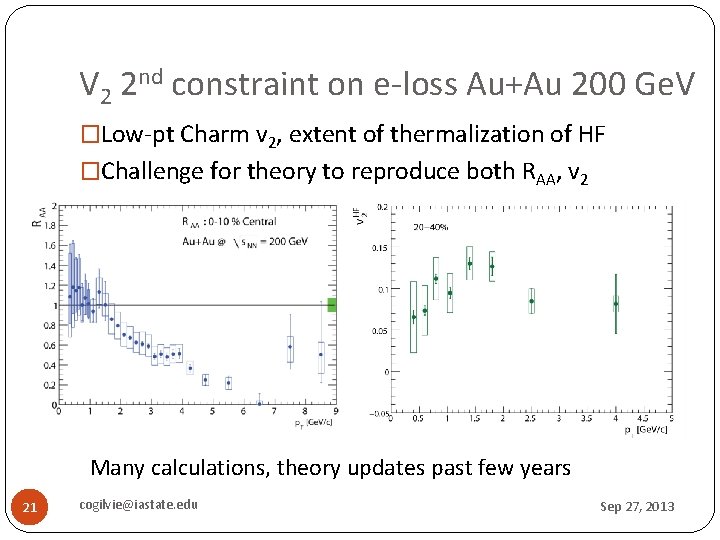 V 2 2 nd constraint on e-loss Au+Au 200 Ge. V �Low-pt Charm v