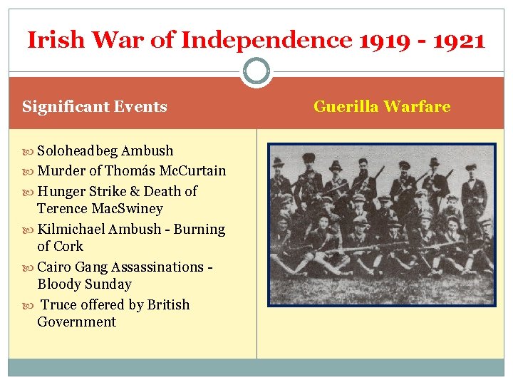Irish War of Independence 1919 - 1921 Significant Events Soloheadbeg Ambush Murder of Thomás