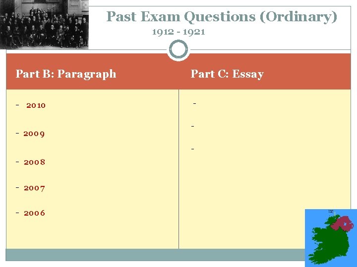 Past Exam Questions (Ordinary) 1912 - 1921 Part B: Paragraph Part C: Essay -