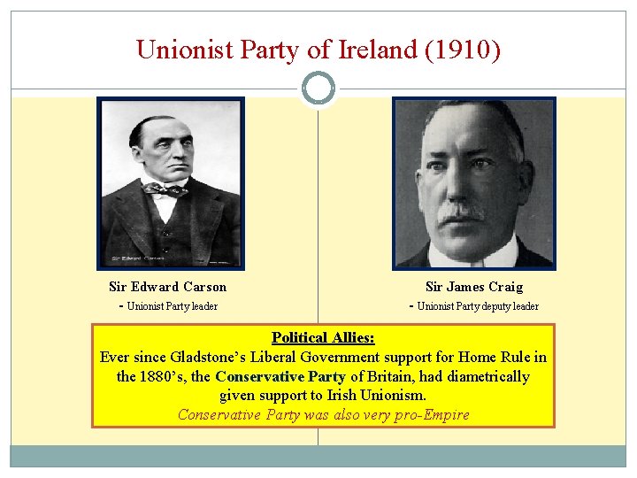 Unionist Party of Ireland (1910) Sir Edward Carson Sir James Craig - Unionist Party