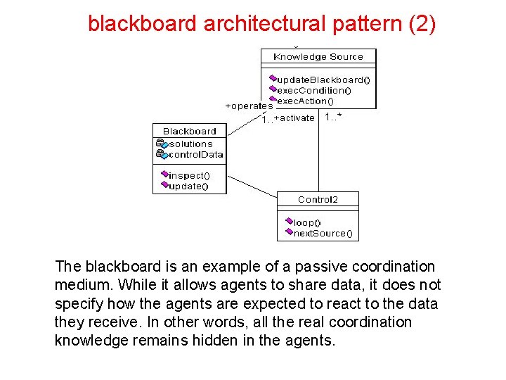 blackboard architectural pattern (2) The blackboard is an example of a passive coordination medium.