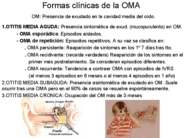 Formas clínicas de la OMA OM: Presencia de exudado en la cavidad media del