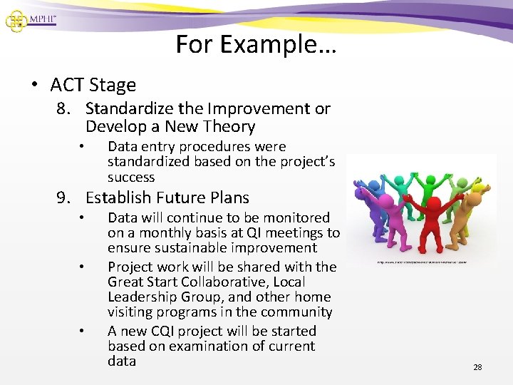 For Example… • ACT Stage 8. Standardize the Improvement or Develop a New Theory