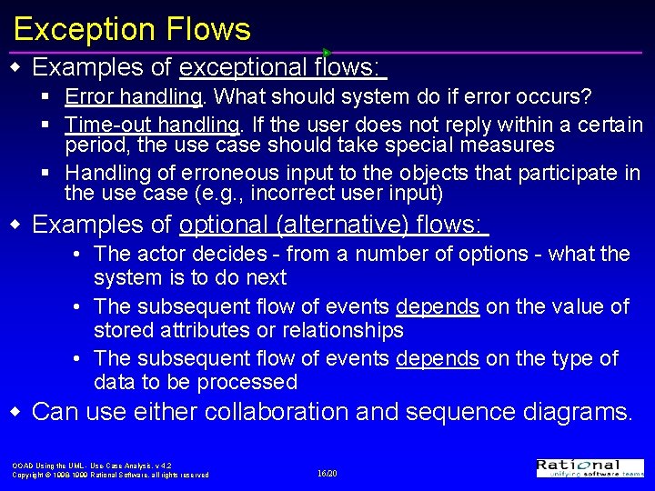 Exception Flows w Examples of exceptional flows: § Error handling. What should system do