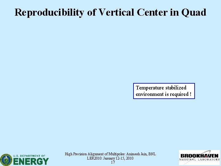 Reproducibility of Vertical Center in Quad Temperature stabilized environment is required ! High Precision