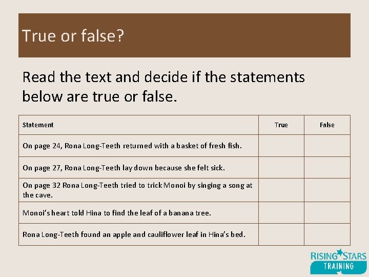 True or false? Read the text and decide if the statements below are true