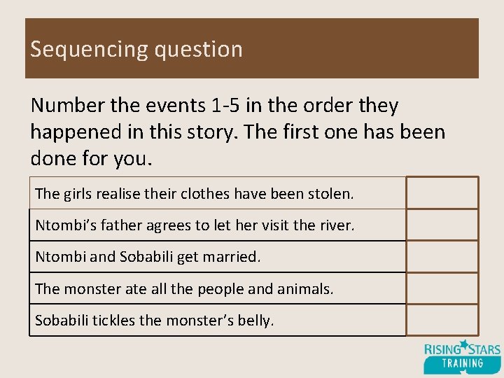 Sequencing question Number the events 1 -5 in the order they happened in this