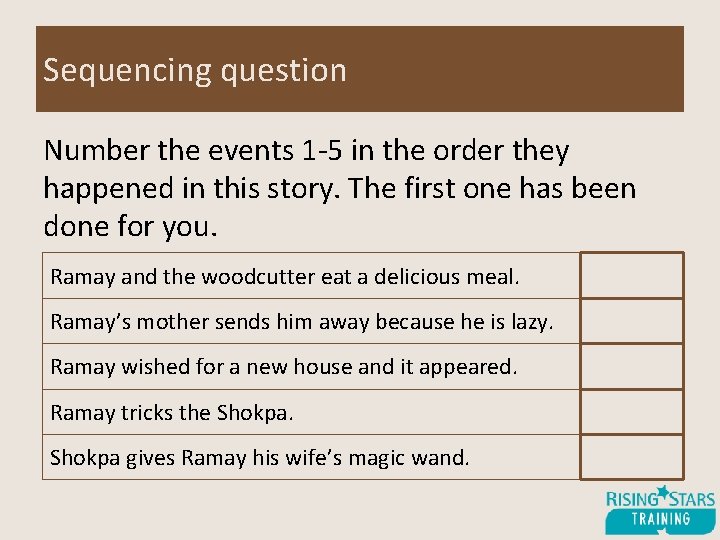 Sequencing question Number the events 1 -5 in the order they happened in this