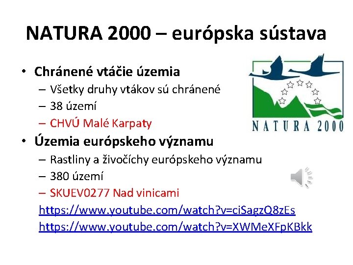 NATURA 2000 – európska sústava • Chránené vtáčie územia – Všetky druhy vtákov sú