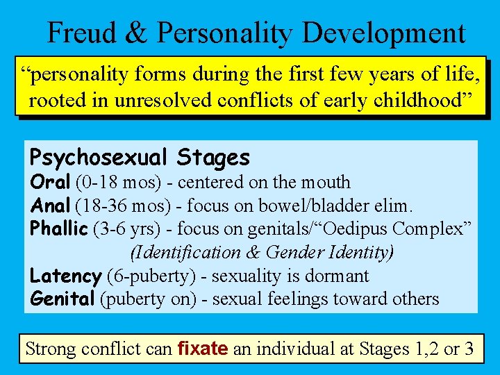 Freud & Personality Development “personality forms during the first few years of life, rooted