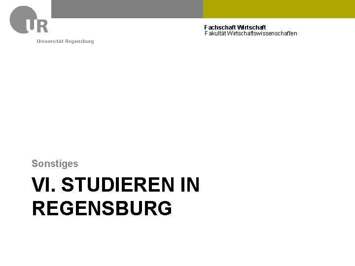 Fachschaft Wirtschaft Fakultät Wirtschaftswissenschaften Sonstiges VI. STUDIEREN IN REGENSBURG 