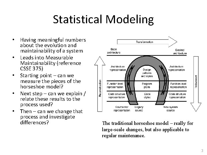 Statistical Modeling • Having meaningful numbers about the evolution and maintainability of a system