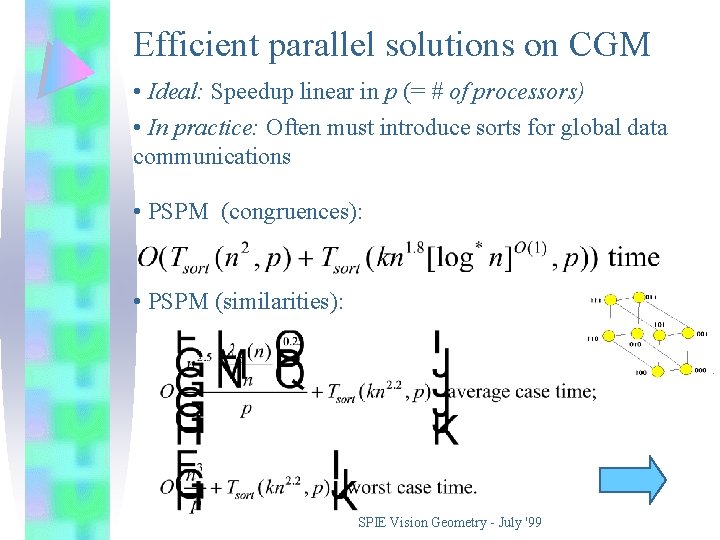 Efficient parallel solutions on CGM • Ideal: Speedup linear in p (= # of