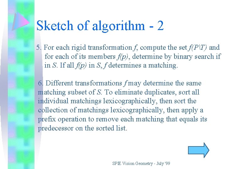 Sketch of algorithm - 2 5. For each rigid transformation f, compute the set