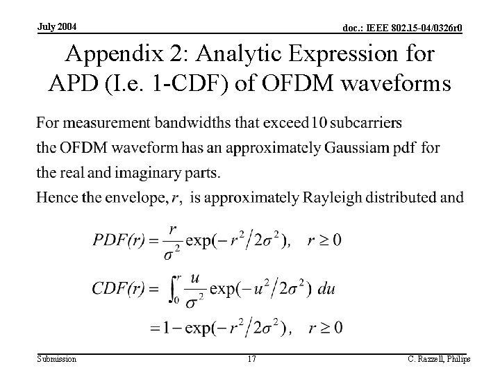 July 2004 doc. : IEEE 802. 15 -04/0326 r 0 Appendix 2: Analytic Expression