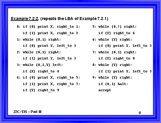 Example 7. 2. 2. (repeats the LBA of Example 7. 2. 1) 0: if