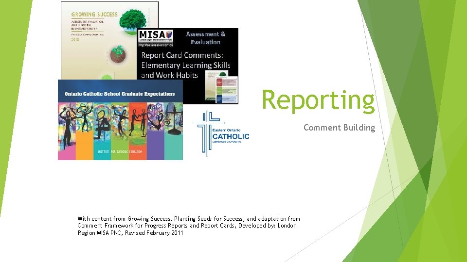 Reporting Comment Building With content from Growing Success, Planting Seeds for Success, and adaptation