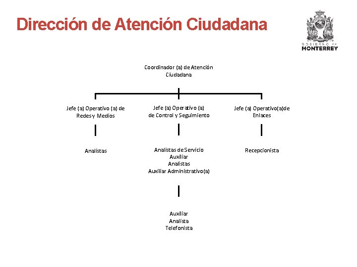 Dirección de Atención Ciudadana Coordinador (a) de Atención Ciudadana Jefe (a) Operativo (a) de