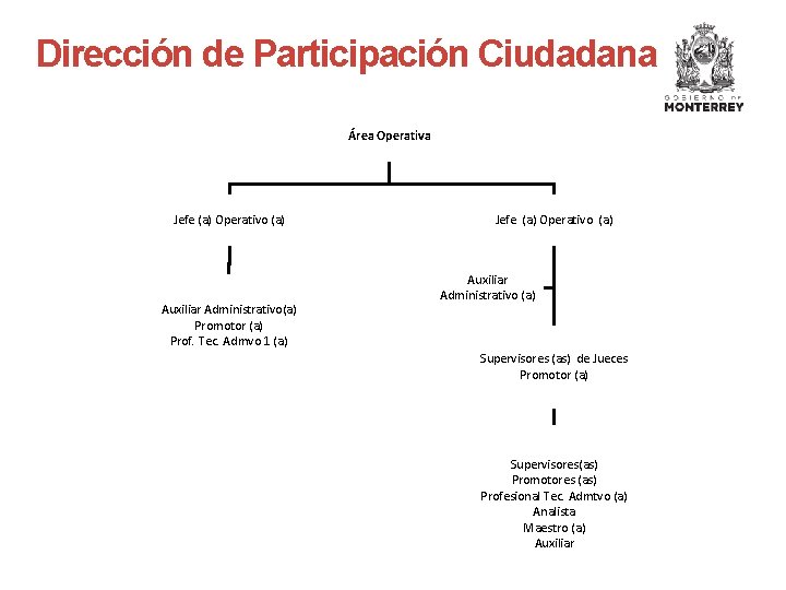 Dirección de Participación Ciudadana Área Operativa Jefe (a) Operativo (a) Auxiliar Administrativo(a) Promotor (a)