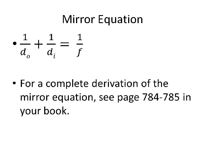 Mirror Equation • 