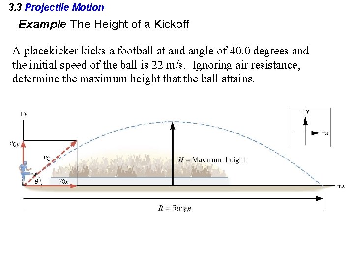 3. 3 Projectile Motion Example The Height of a Kickoff A placekicker kicks a 3. 3 Projectile Motion Example The Height of a Kickoff A placekicker kicks a