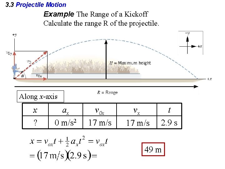 3. 3 Projectile Motion Example The Range of a Kickoff Calculate the range R 3. 3 Projectile Motion Example The Range of a Kickoff Calculate the range R