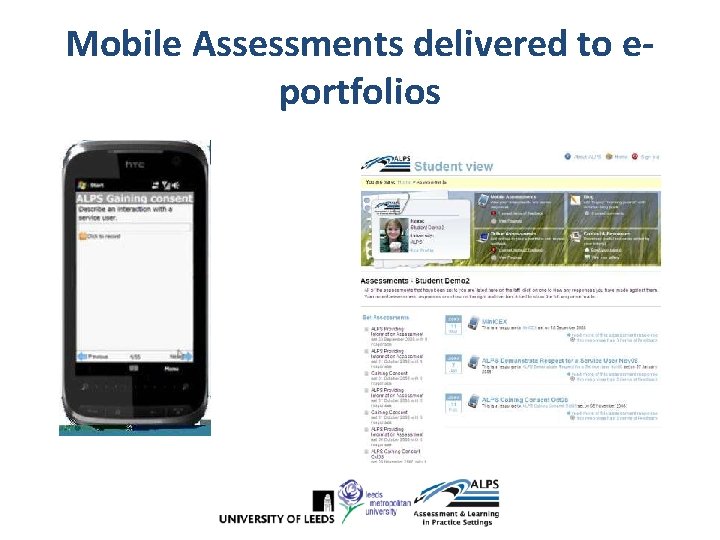 Mobile Assessments delivered to eportfolios Mobile Assessments delivered to eportfolios