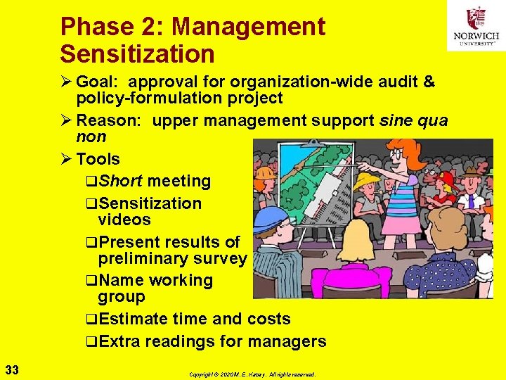 Phase 2: Management Sensitization Ø Goal: approval for organization-wide audit & policy-formulation project Ø