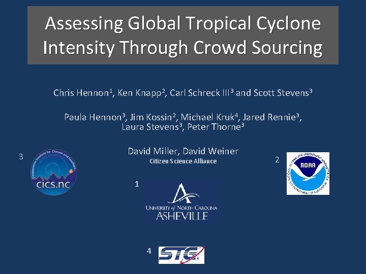 Assessing Global Tropical Cyclone Intensity Through Crowd Sourcing Chris Hennon 1, Ken Knapp 2,