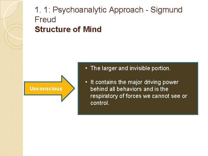 1. 1: Psychoanalytic Approach - Sigmund Freud Structure of Mind • The larger and