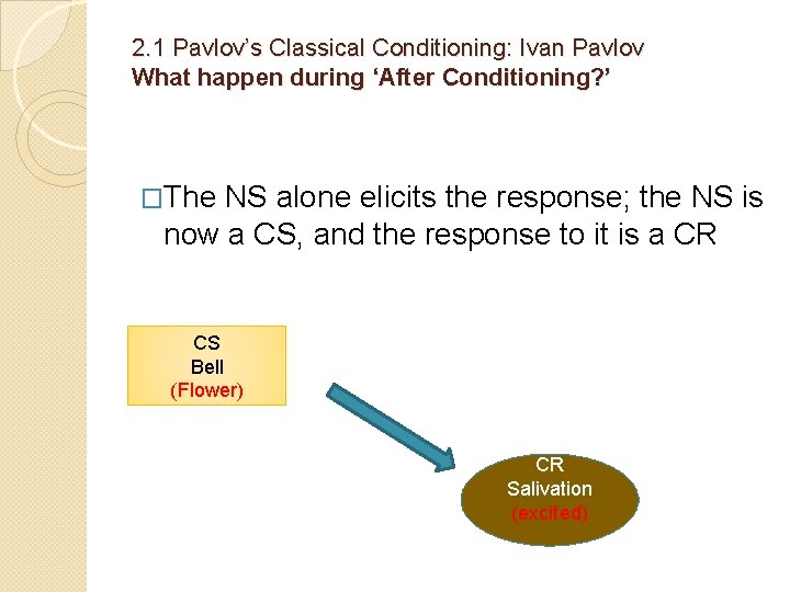 2. 1 Pavlov’s Classical Conditioning: Ivan Pavlov What happen during ‘After Conditioning? ’ �The