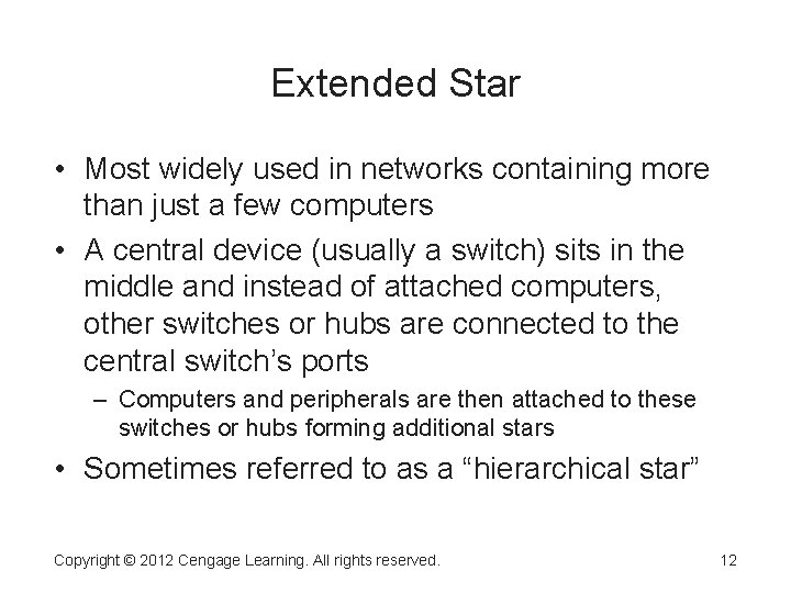 Extended Star • Most widely used in networks containing more than just a few Extended Star • Most widely used in networks containing more than just a few
