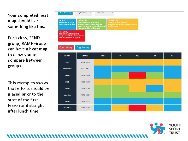 Your completed heat map should like something like this. Each class, SEND group, BAME