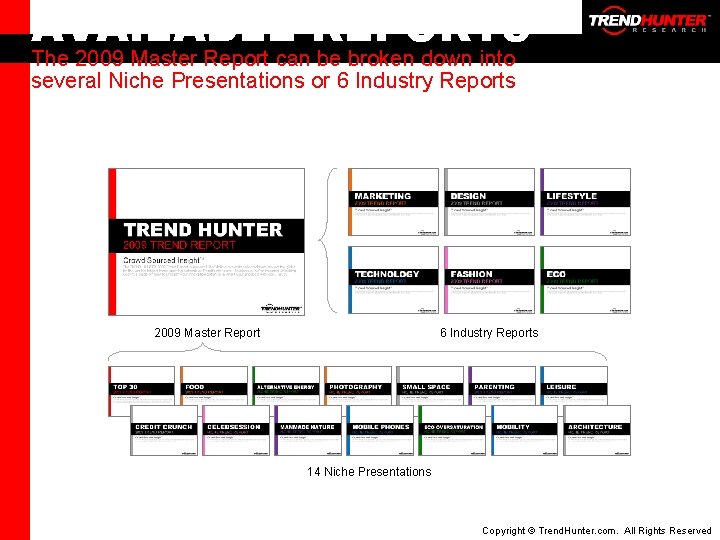 AVAILABLE REPORTS The 2009 Master Report can be broken down into several Niche Presentations