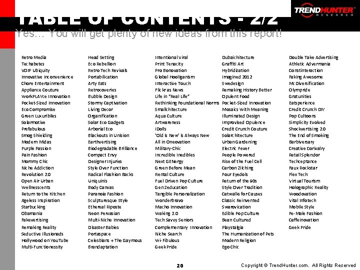 TABLE OF CONTENTS - 2/2 Yes… You will get plenty of new ideas from