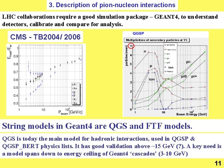 3. Description of pion-nucleon interactions LHC collaborations require a good simulation package – GEANT
