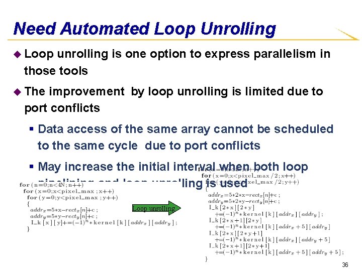 Need Automated Loop Unrolling u Loop unrolling is one option to express parallelism in