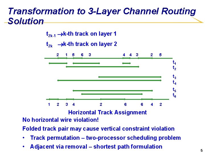 Transformation to 3 -Layer Channel Routing Solution t 2 k-1 k-th track on layer
