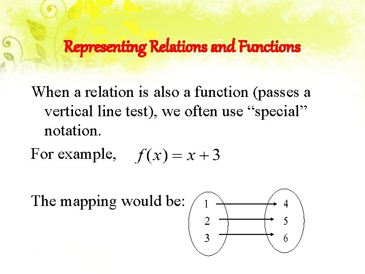 Representing Relations and Functions When a relation is also a function (passes a vertical