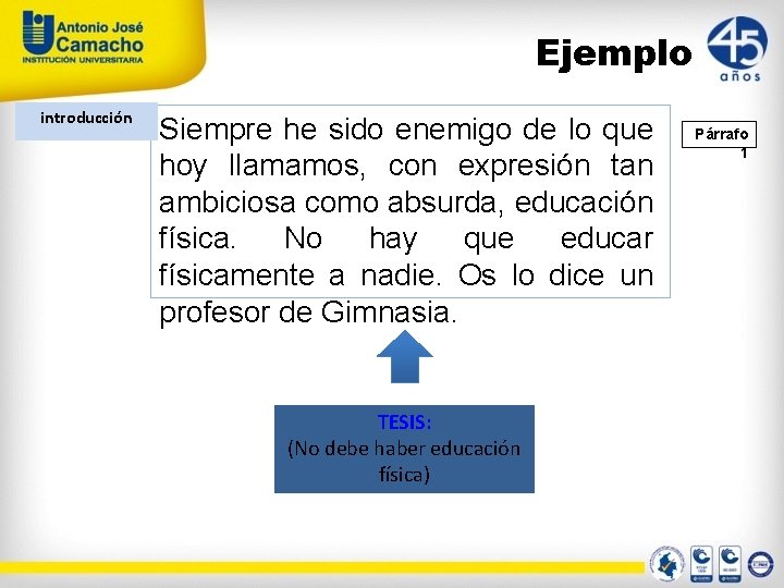 Ejemplo introducción Siempre he sido enemigo de lo que hoy llamamos, con expresión tan