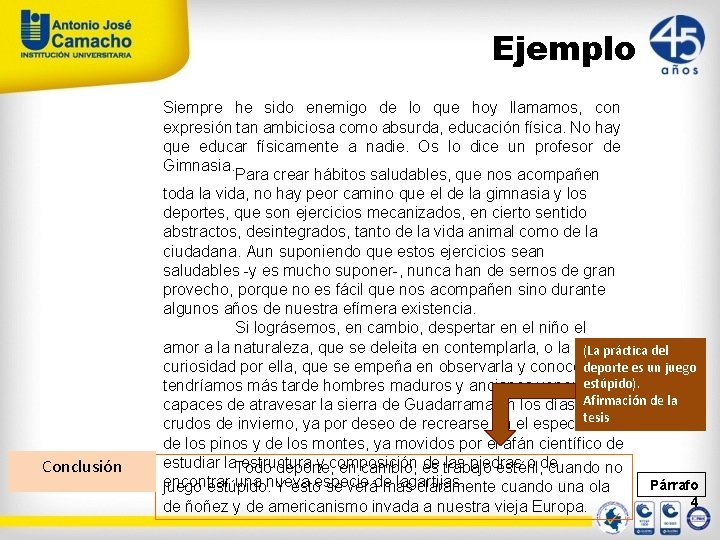 Ejemplo Conclusión Siempre he sido enemigo de lo que hoy llamamos, con expresión tan