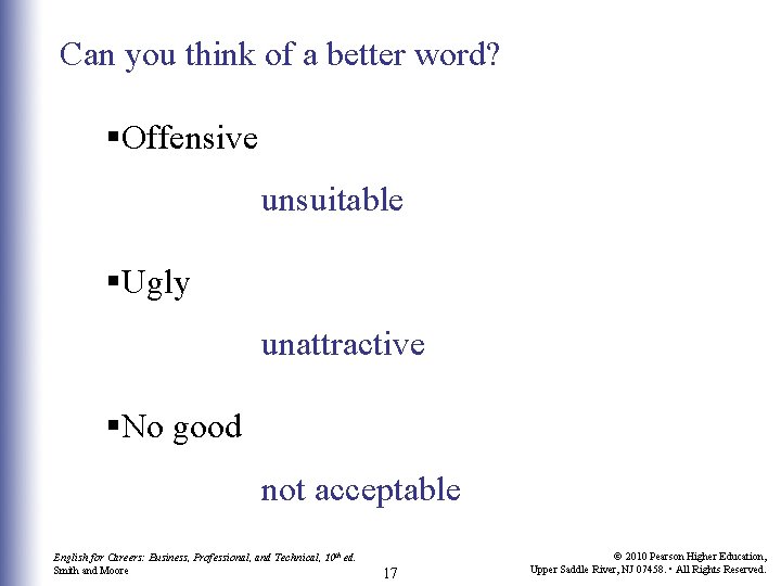 Can you think of a better word? §Offensive unsuitable §Ugly unattractive §No good not