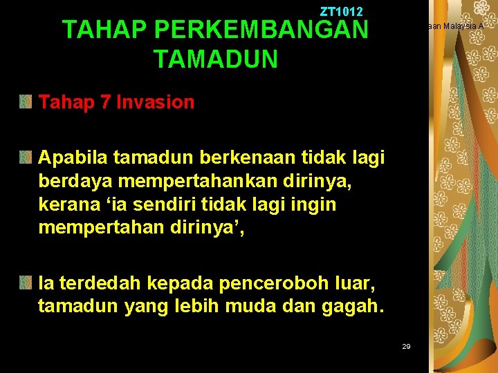 PENGENALAN TAMADUN ISLAM ZT 1012 TAHAP PERKEMBANGAN TAMADUN Tamadun Islam dan Kenegaraan Malaysia A