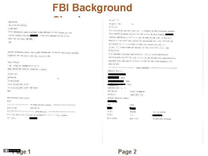 FBI Background Check Page 1 Page 2 