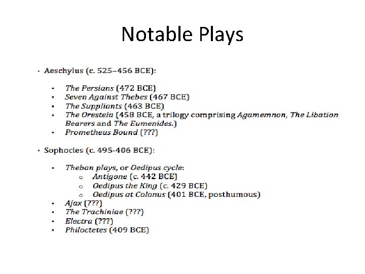 Notable Plays 