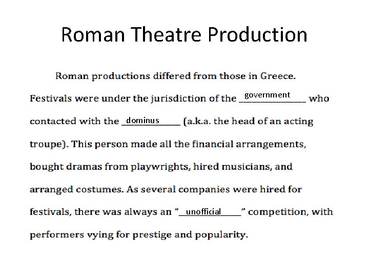 Roman Theatre Production government dominus unofficial 