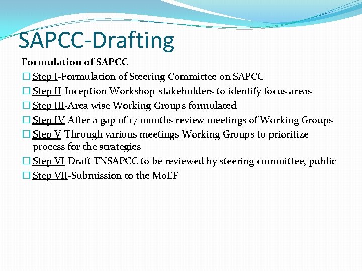 SAPCC-Drafting Formulation of SAPCC � Step I-Formulation of Steering Committee on SAPCC � Step