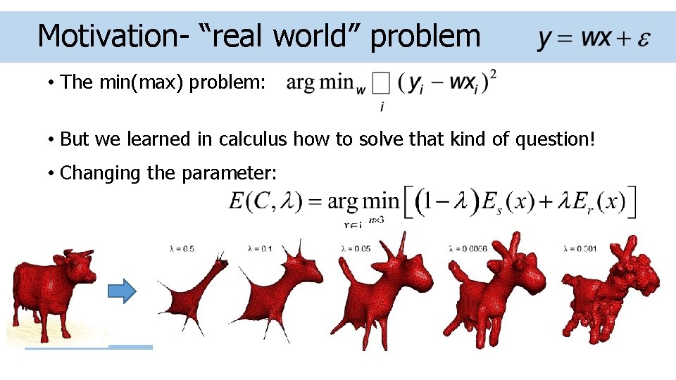 Motivation- “real world” problem • The min(max) problem: • But we learned in calculus