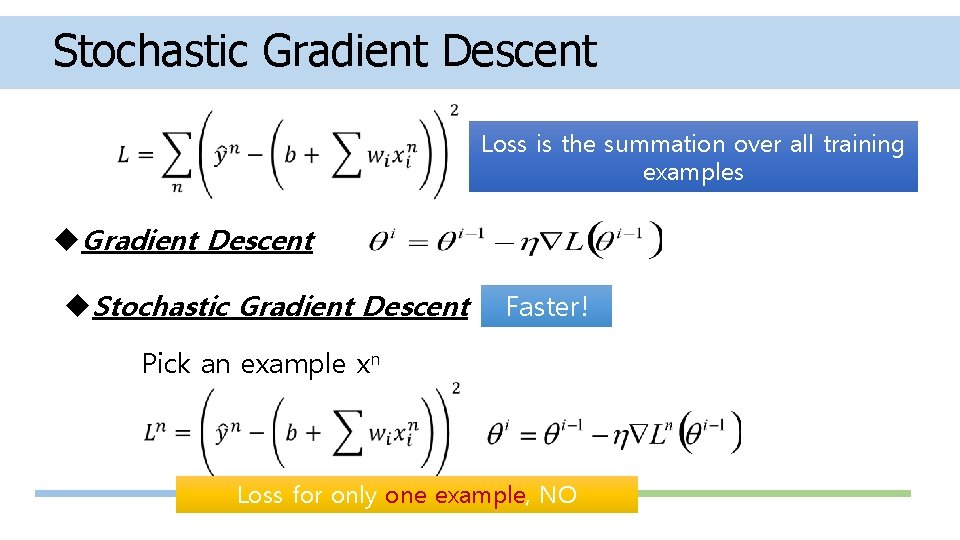 Stochastic Gradient Descent Loss is the summation over all training examples u. Gradient Descent